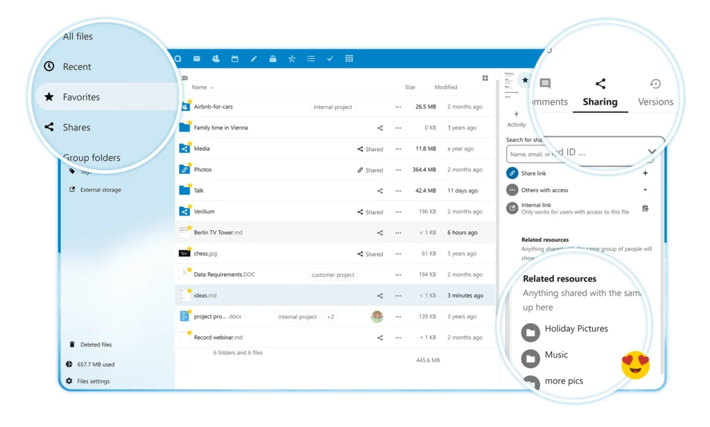 Nextcloud supporte de nombreux formats tels que DOC, PDF, JPEG, MP4 pour un stockage sécurisé
