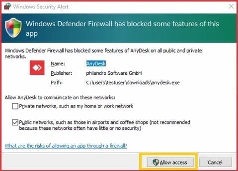 anydesk autorisieren Firewall-Windows