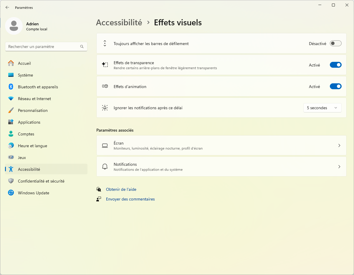 Desactivar efectos de transparencia y efectos de animación