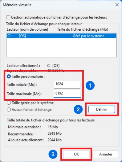 définir quantité de mémoire virtuelle Windows 