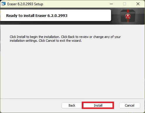 installer Eraser avertissement