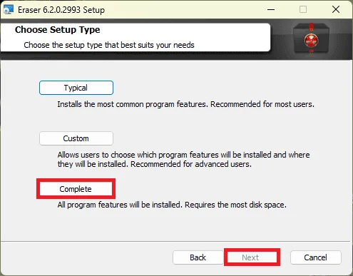 installer complètement Eraser