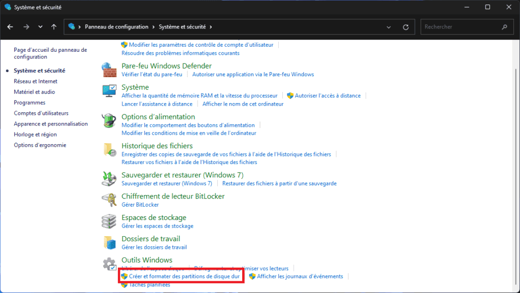windows tools for creating and formatting hard disk partitions