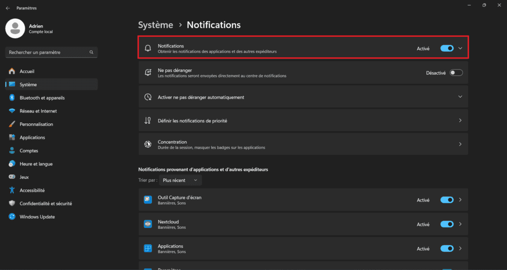 Comment désactiver les notifications indésirables sous Windows 11 ?