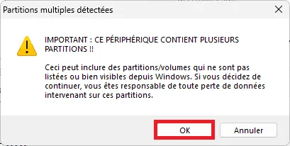 Warnung: Mehrere Partitionen erkannt - Rufus Windows 11
