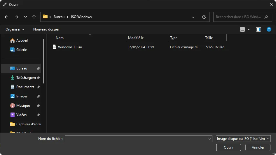 Windows 11 ISO-Abbild in Rufus auswählen