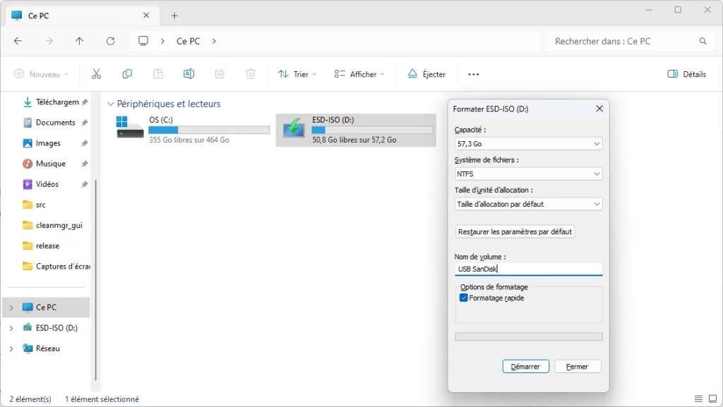 formatage rapide disque dur windows 10 / 11
