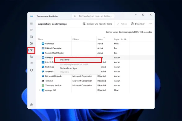 Désactiver les applications qui se lancent au démarrage de Windows