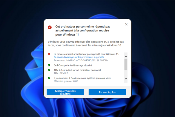 installation de windows 11 sur un ordinateur non compatible à Nantes