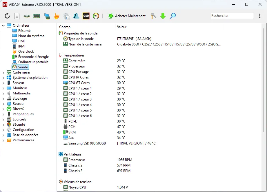 AIDA64 diagnostic et surveillance complet PC