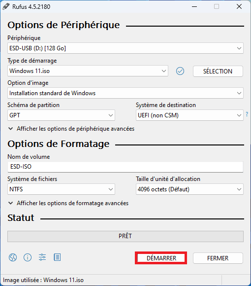 Start writing Windows 11 ISO to a USB drive