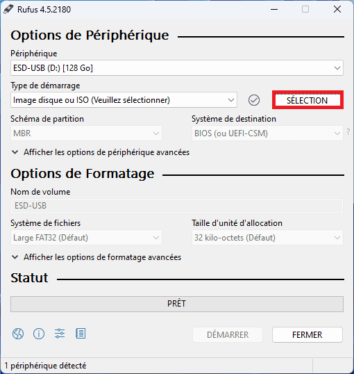 Select Windows ISO in Rufus