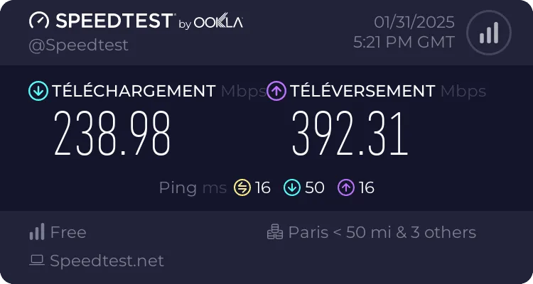 Result of a ping test to measure latency SpeedTest by Ookla