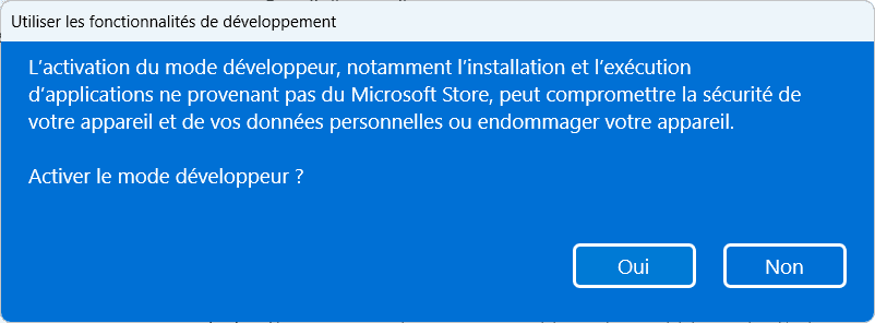 Enable developer mode Windows warning