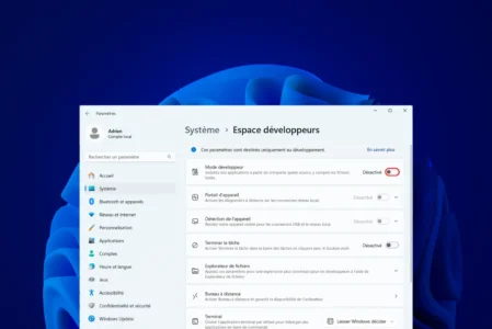 Activer le mode développeur dans les  paramètres de Windows 11