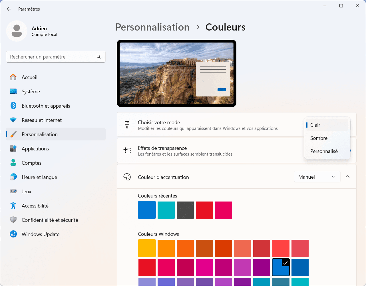 Couleurs, Choisir votre mode sombre windows 11