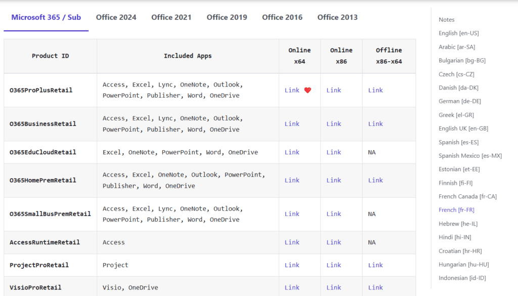 Descargue los instaladores de Office C2R en su idioma