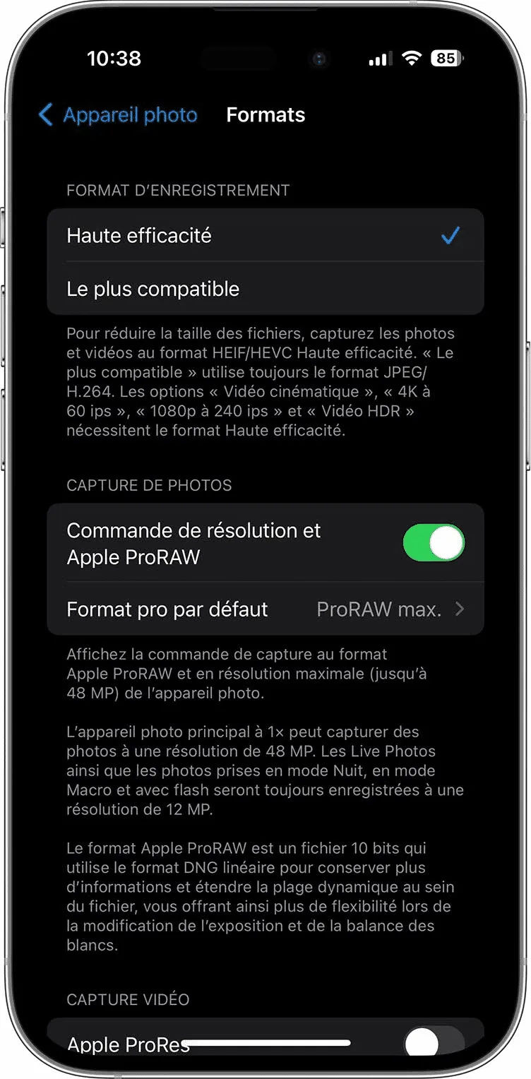 Choisir le format JPEG des photos sur iPhone / iPad dès l’enregistrement
