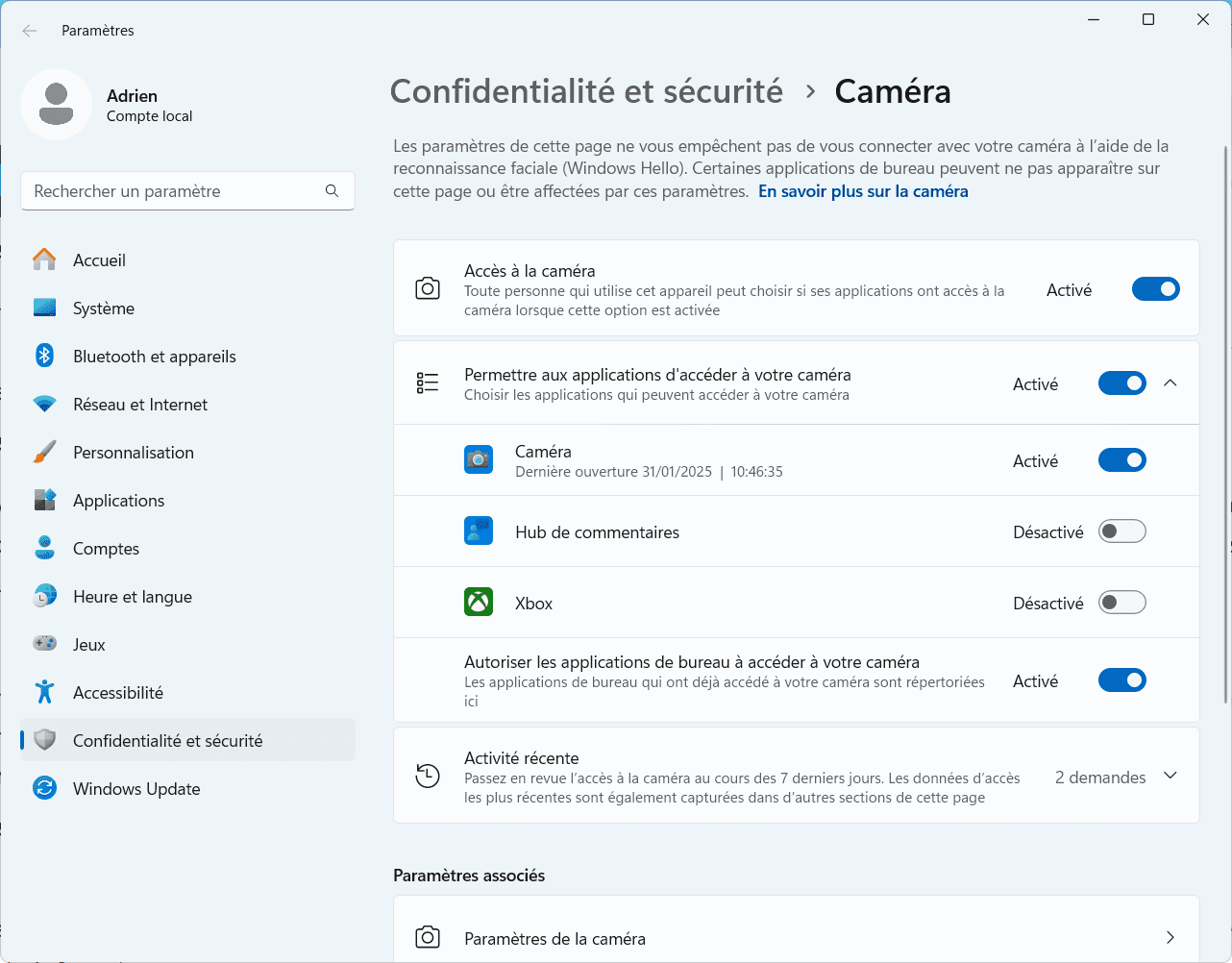 privacidad cámara configuración windows