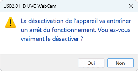 mensaje de advertencia indicando que la webcam se desactivará