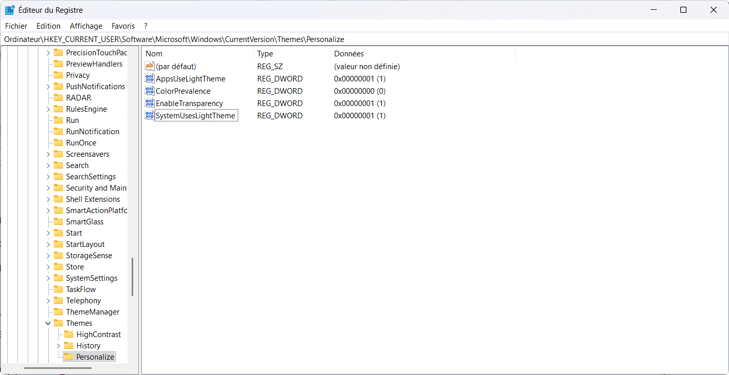 regedit systemUsesLightTheme