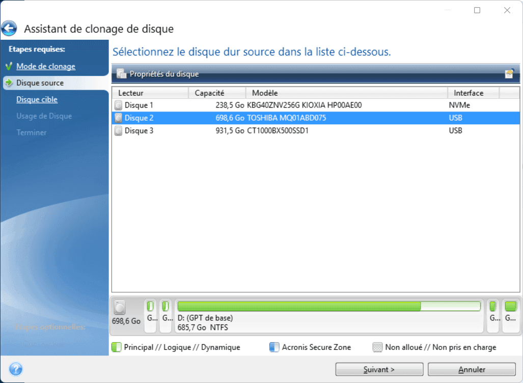 Select the source disk to clone