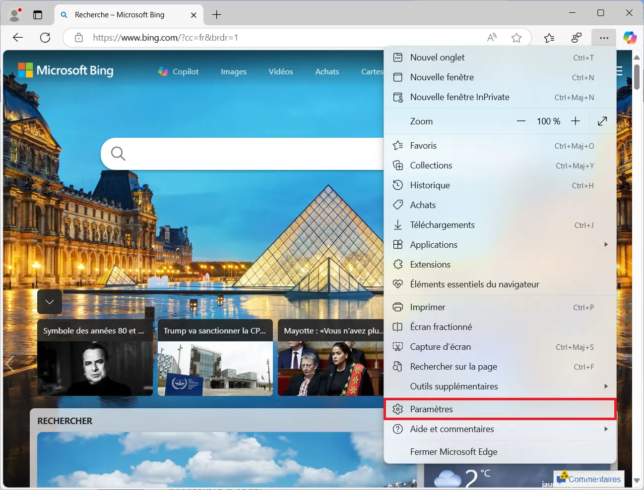 List of settings and options for Microsoft's Edge browser.