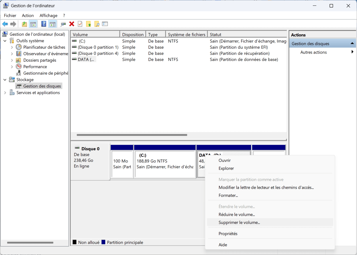 Select the option to delete the unused partition