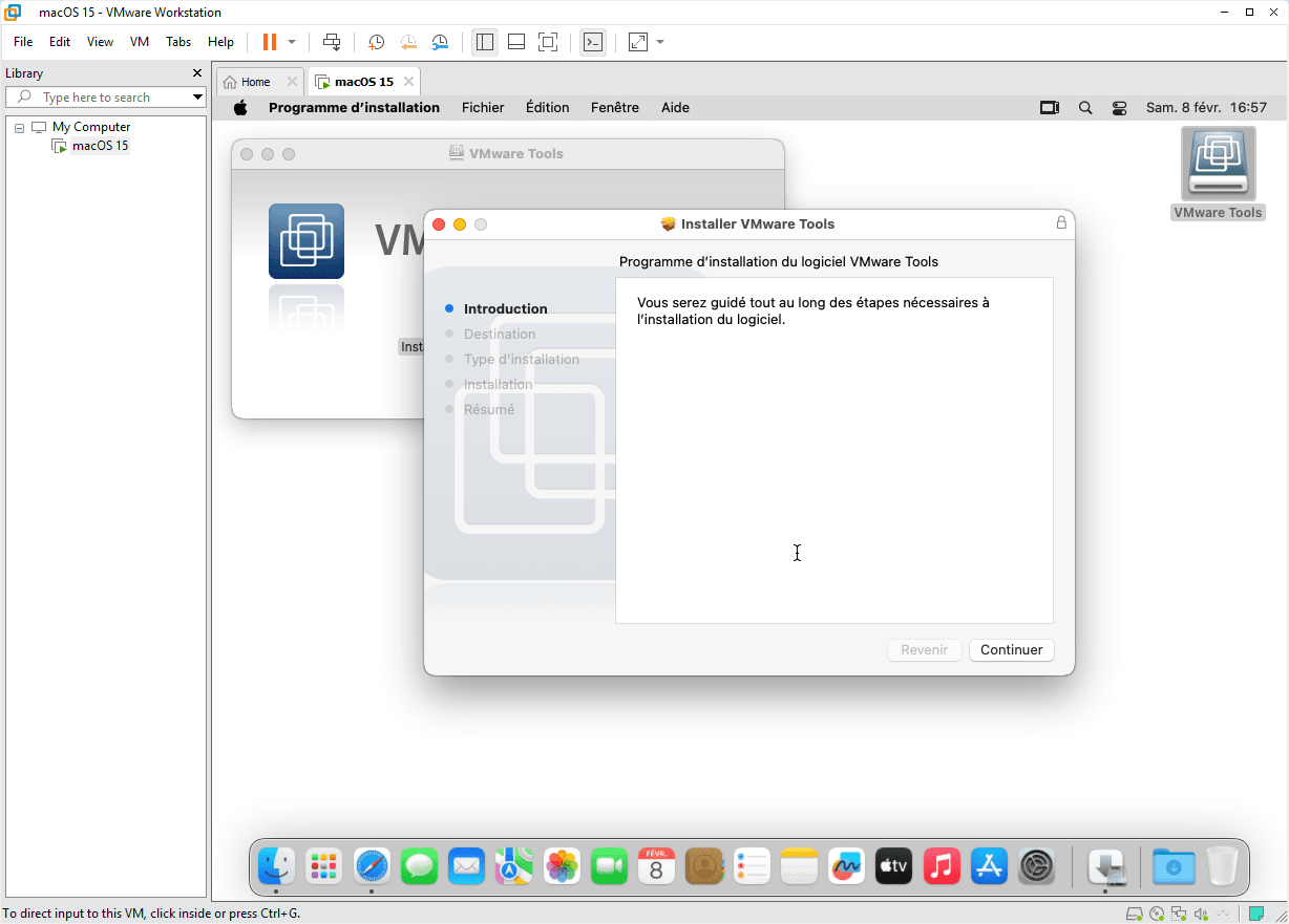 Interface de VMware Tools pour macOS 15