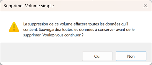 Message d'alerte sur la suppression définitive des fichiers.