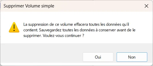 Message d'alerte sur la suppression définitive des fichiers.