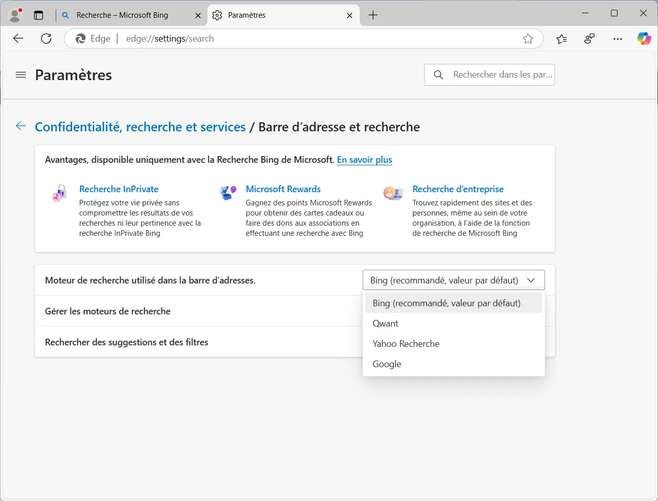 Edge Microsoft : Définir Google comme moteur de recherche par défaut