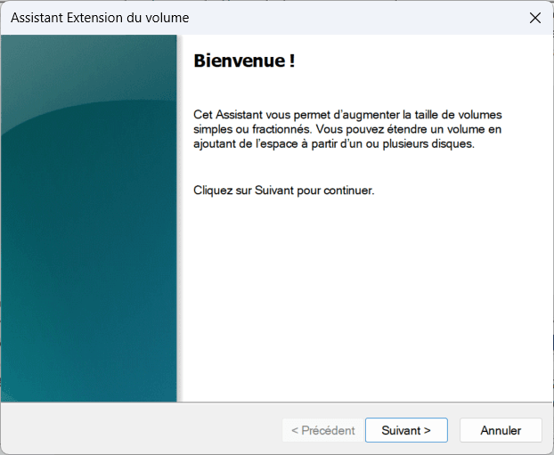 Interface guidée pour ajouter de l’espace à une partition.