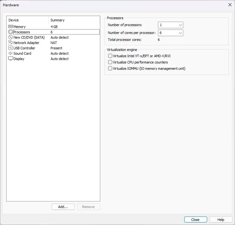 Configuration des processeurs pour la machine virtuelle macOS