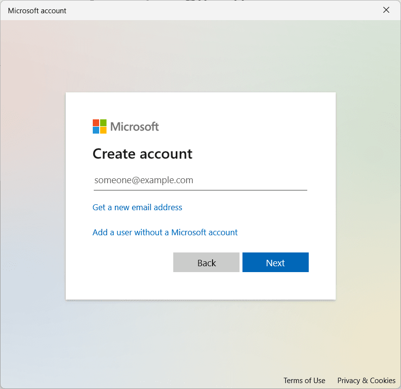 Add a user without a Microsoft account