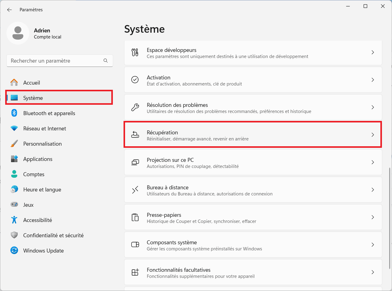 Accédez aux options de récupération de Windows depuis les paramètres