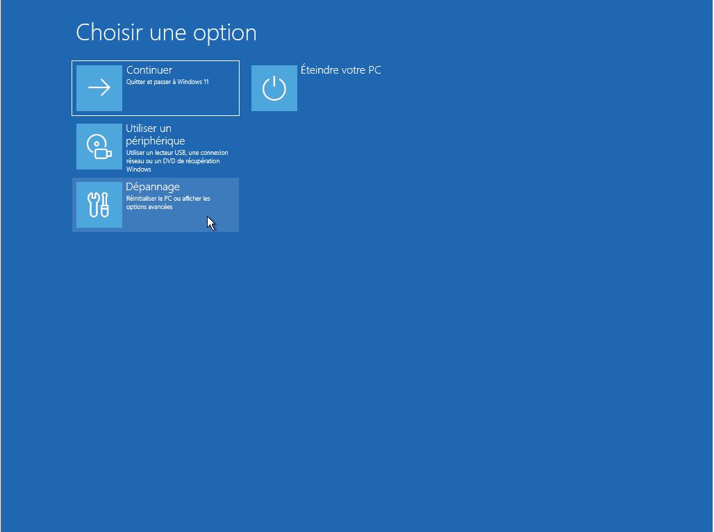 blue screen troubleshooting menu