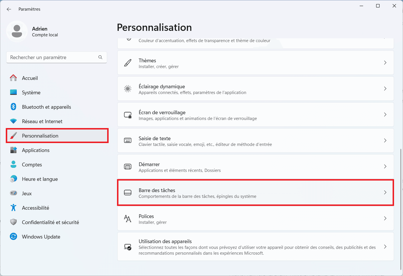 Disable the widgets in the taskbar through the personalization settings