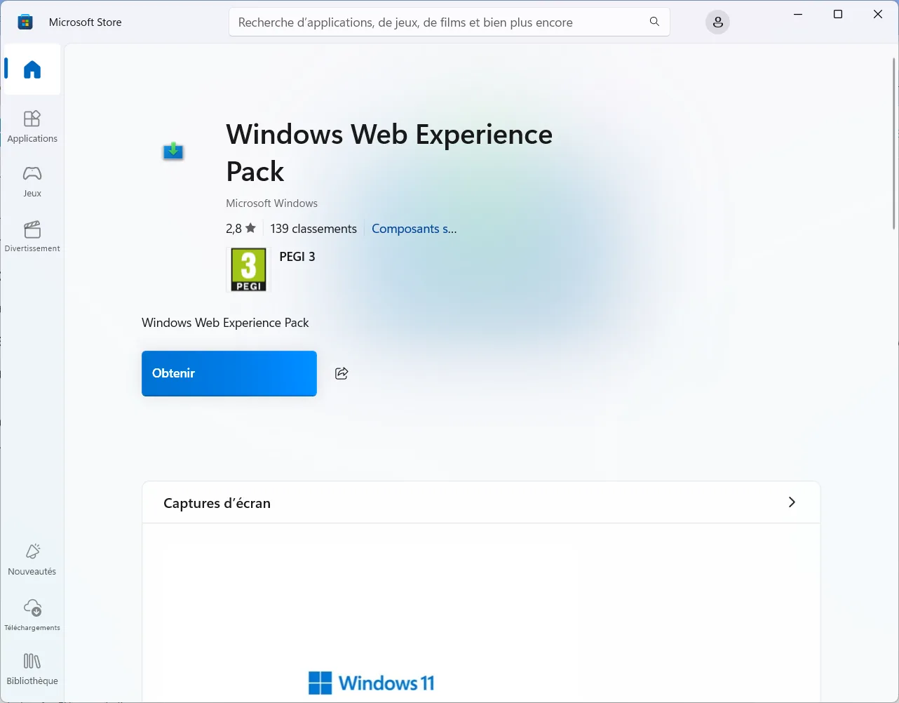Réinstallez les widgets en téléchargeant le Windows Web Experience Pack depuis le Microsoft Store.