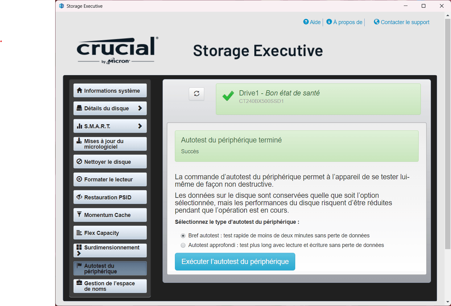 Crucial Storage Executive interface