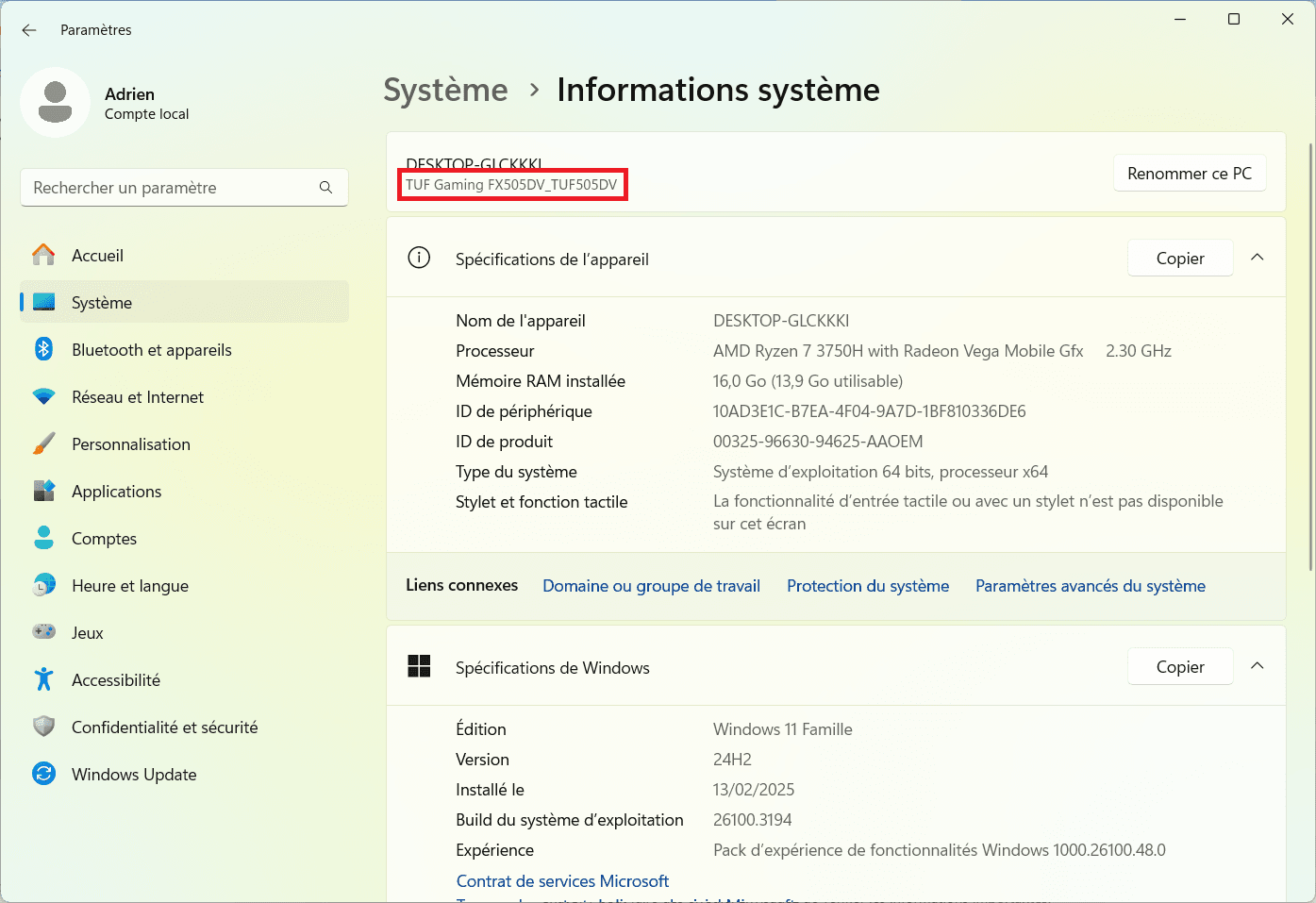 Systeminformationen zeigt die Spezifikationen des PCs und das genaue Modell an