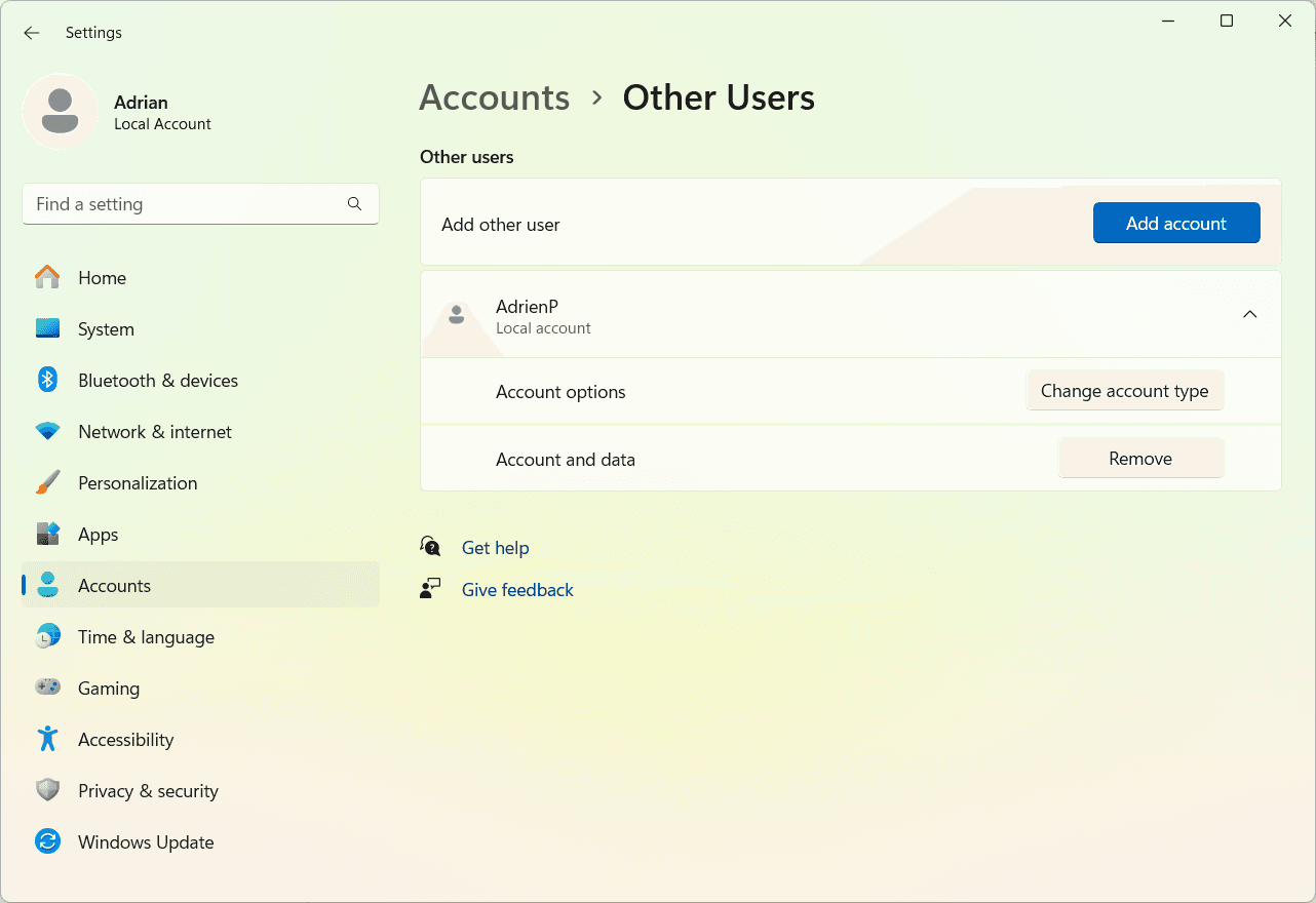 Change account type privilege