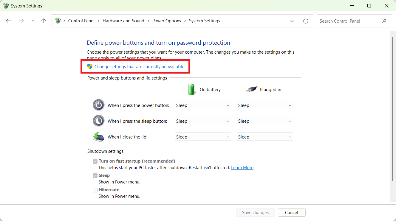 Change currently unavailable settings