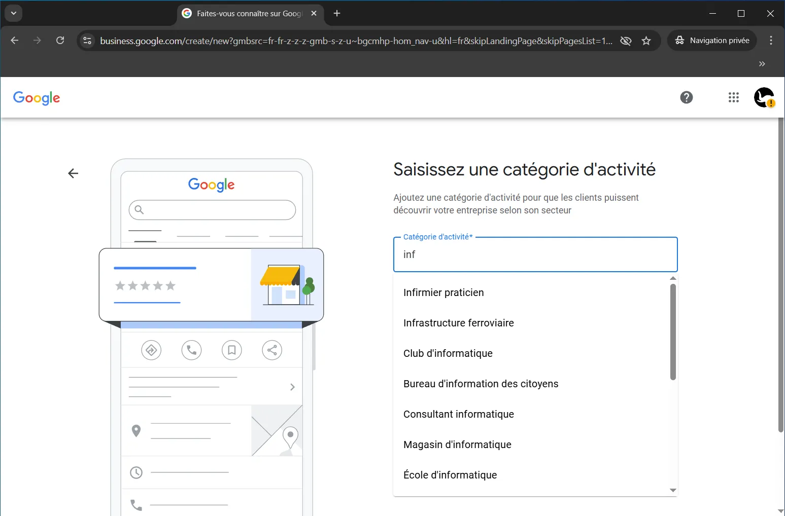 Définissez la catégorie de votre entreprise