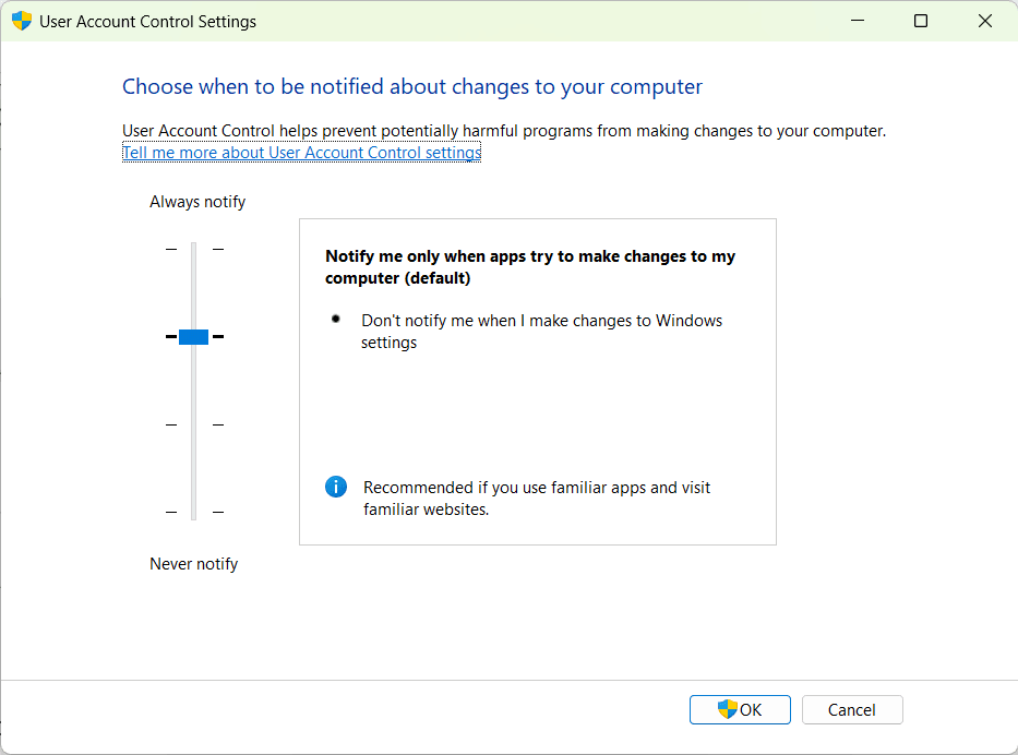 Disable User Account Control (UAC) from Control Panel