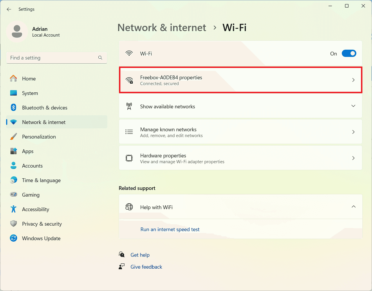 Properties of your Wi-Fi network