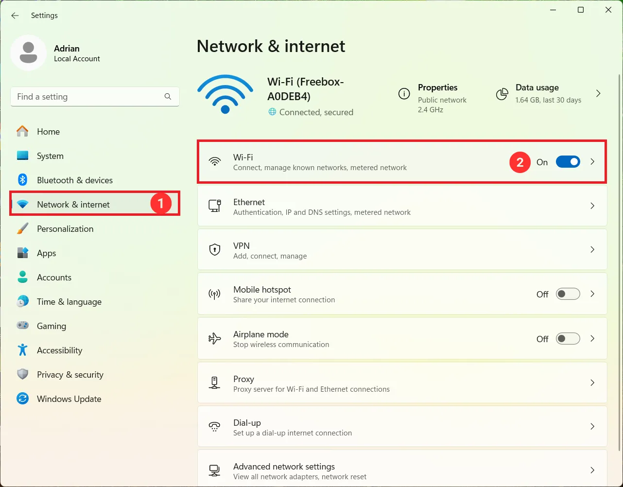 Wi-Fi Settings Windows 11