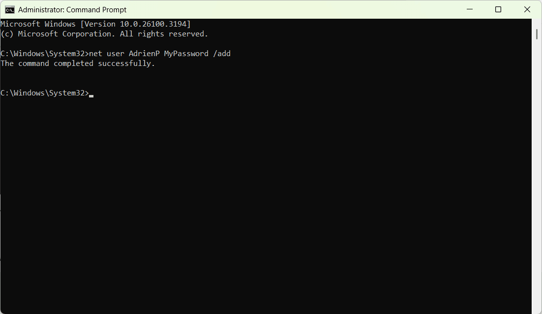 creating a local windows 11 account from a command prompt