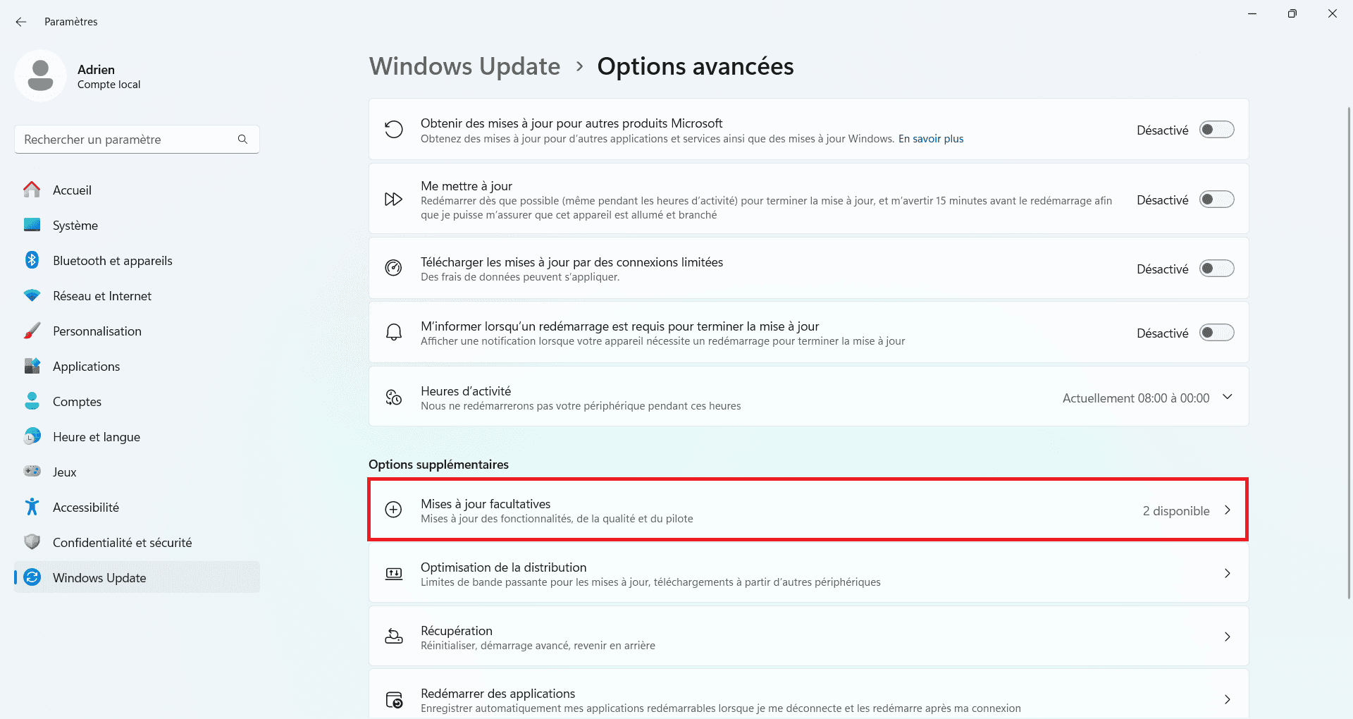 Optionale Updates Windows Update