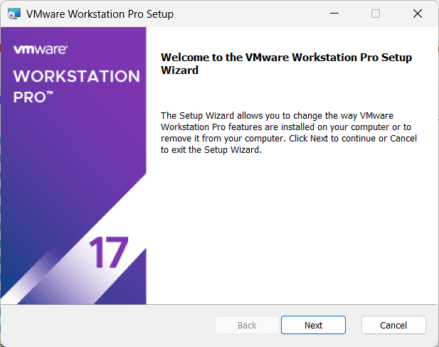 programme d'installation de VMware Workstation 17